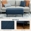 HOMCOM 92 x 31cm Linen-Look Storage Ottoman - Dark Blue - 6