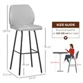 HOMCOM Bar Stools Set of 4, Linen-Touch Upholstered Bar Chairs, Kitchen Stools with Backs and Steel Legs for Dining Room, Light Grey - 7