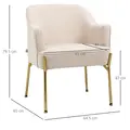 HOMCOM Accent Chair, Living Room Armchair, Vanity Chair with Gold Plating Metal Legs and Soft Padded Seat for Bedroom and Café, Set of 2, White - 3