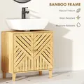 HOMCOM Bamboo Bathroom Under Sink Cabinet with Adjustable Shelf for Basin without Pedestal - Natural - 5