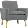 HOMCOM Armchair, Upholstered Accent Chair with Wood Legs and Wide Padded Seat, Teddy Occasional Chair, Grey - 1