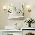 HOMCOM Arched Bathroom Mirror Cabinet with Adjustable Shelves - White - 9