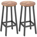 HOMCOM Bar Stools Set of 2 Breakfast Bar Stools with Footrest, Industrial Round, 32 x 32 x 65 cm, Rustic Brown - 1