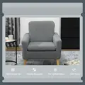 HOMCOM Armchair, Upholstered Accent Chair with Wood Legs and Wide Padded Seat, Teddy Occasional Chair, Grey - 6