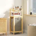 HOMCOM Bamboo Laundry Cabinet with Slatted Door, Bathroom Cabinet with Tilt-Out Hamper and Removable Liner Bag, 40 x 30D x 95 cm, Natural Wood Finish - 8