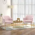 HOMCOM Accent Chair, Living Room Armchair, Vanity Chair with Gold Plating Metal Legs and Soft Padded Seat for Bedroom and Café, Set of 2, Pink - 2