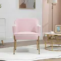 HOMCOM Accent Chair, Living Room Armchair, Vanity Chair with Gold Plating Metal Legs and Soft Padded Seat for Bedroom and Café, Set of 2, Pink - 6