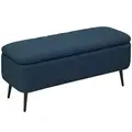 HOMCOM 92 x 31cm Linen-Look Storage Ottoman - Dark Blue - 9