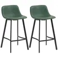 HOMCOM Bar Stools Set of 2, PU Leather Dining Stools with Backrest, Footrest, for Kitchen, Counter, Breakfast Bar, Green - 1