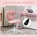 HOMCOM Armless Heart Computer Desk Chair, Teddy Fleece Swivel Office Chair, Makeup Vanity Chair with Height Adjustable, Wheels, for Home Study Bedroom, Pink - 7