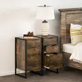 HOMCOM Bedroom Chest of Drawers Set of 2, Industrial 3-Drawer Dresser, Storage Drawers Unit with Metal Frame for Living Room, Rustic Brown - 2