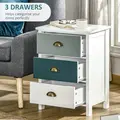 HOMCOM Bedside Table Set of 2 Chest of 3 Drawers Shabby Chic Nightstands with Metal Handle Sofa Side Table for Living Room, Bedroom,Grey and blue - 5