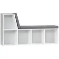 HOMCOM Bookcase Storage Shelf with Cushioned Reading Seat, Bookshelf Storage Cabinet for Study Living Room, White - 1