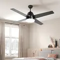 HOMCOM Ceiling Fan with LED Light, Flush Mount Ceiling Fan Lights with Reversible Blades, Remote, Black and Walnut Brown - 2