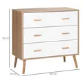 HOMCOM Chest of Drawers with 3 Drawers, Bedroom Cabinet, Storage Organizer for Living Room, White and Natural - 3