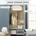 HOMCOM Bedroom Furniture Set, Wardrobe with Hanging Rail, 3 Drawer Chest of Drawers, Bedside Table with Drawer, Grey and White - 5