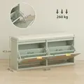 HOMCOM Boho Shoe Bench with Padded Seat and 2 Flip-Drawers - Light Green - 3