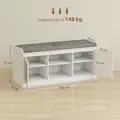 HOMCOM Boho Shoe Storage Bench with Padded Cushion and Rattan Doors - White - 3