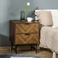 HOMCOM Bedside Table with Two Drawers, Side Cabinet Storage Unit with Metal Handles, Organisation Furniture for Living Room, Bedroom, Walnut Brown - 2