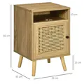 HOMCOM Bedside Table with Rattan Element, Side End Table with Shelf and Cupboard, 39cmx35cmx60cm, Set of 2, Natural - 3