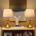 HOMCOM Bedside Lamps Set of 2, Modern Table Lamps with 3 Colour Temperatures, USB A+C Charging Ports and Linen Shade for Living Room Bedroom Office, Gold Tone - 2