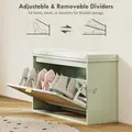 HOMCOM Boho Shoe Bench with Padded Seat and Flip-Drawer - Light Green - 7