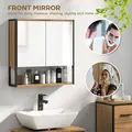 HOMCOM Bathroom Mirror Cabinet with Soft-Close Doors and Adjustable Shelf - Natural Wood Finish - 4