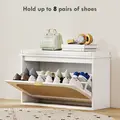 HOMCOM Boho Shoe Bench with Padded Seat and Flip-Drawer - White - 6
