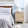HOMCOM Bedside Table, Bedside Cabinet with Storage Cupboard, Side End Table with Rattan Element for Living Room, Bedroom, Set of 2, Natural - 4