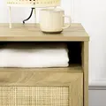 HOMCOM Bedside Table with Rattan Element, Side End Table with Shelf and Cupboard, 39cmx35cmx60cm, Natural - 8