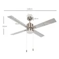 HOMCOM Ceiling Fan with LED Light, Flush Mount Ceiling Fan Lights with Reversible Blades, Pull-chain, Silver and Natural Tone - 3