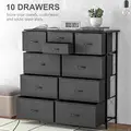 HOMCOM Bedroom Chest of Drawers, 10 Drawer Dresser with Foldable Fabric Drawers and Steel Frame, Black - 4