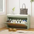 HOMCOM Boho Shoe Bench with Padded Seat and Flip-Drawer - Light Green - 8