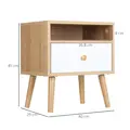 HOMCOM Bedside Table, Bedside Cabinet with Drawer and Shelf, Modern Nightstand, End Table for Living Room, Bedroom, Set of 2, Natural - 3