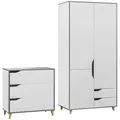 HOMCOM Bedroom Furniture Set, Wardrobe with Hanging Rail, 3 Drawer Chest of Drawers with Cut-out Handles, Grey and White - 1
