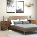 HOMCOM Bedside Table Set of 2 with 2 Drawers, Modern Side Tables with Herringbone Pattern and Metal Legs for Bedroom, Living Room, Walnut Brown - 2