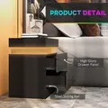 HOMCOM Black Bedside Table with LED Light, High Gloss Front Nightstand with 2 Drawers, for Living Room, Bedroom - 7