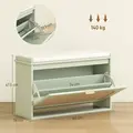 HOMCOM Boho Shoe Bench with Padded Seat and Flip-Drawer - Light Green - 3