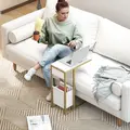 HOMCOM C Shaped Side Table with Charging Station and Faux Marble Top - White - 7
