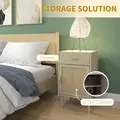 HOMCOM Bedside Table Set of 2, Rattan Side Tables with Drawer, Cabinet and Adjustable Shelf, Boho Bedside Cabinet with Storage for Bedroom, Living Room, Natural Wood Effect - 5
