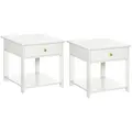 HOMCOM Bedside Table with Drawer and Bottom Shelf, Square Side End Table for Bedroom, Living Room, White, Set of 2 - 1