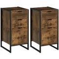 HOMCOM Bedroom Chest of Drawers Set of 2, Industrial 3-Drawer Dresser, Storage Drawers Unit with Metal Frame for Living Room, Rustic Brown - 1