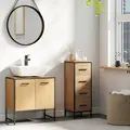 HOMCOM Bathroom Vanity Unit, Under Sink Storage Cabinet with Soft-Close Doors for Basin without or with Pedestal, Natural - 2