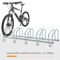 HOMCOM Bike Stand Parking Rack Floor or Wall Mount Bicycle Cycle Storage Locking Stand (5 Racks, Silver) - 4