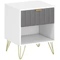 HOMCOM Bedside Table Modern Bedside Cabinet with Drawer and Open Compartment, 45 x 40 x 55, White - 1