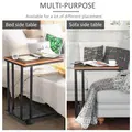 HOMCOM C Shaped Side Table Set of 2 with Wheels, Mobile End Table, Laptop Stand with Metal Frame and Storage Shelf, Rustic Brown - 5
