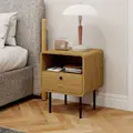 HOMCOM Bedside Table with Drawer and Open Shelf - Oak - 8