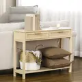 HOMCOM Console Sofa Table Hallway Side Desk with Storage Shelf Drawer for Entryway Living Room Bedroom Natural - 2