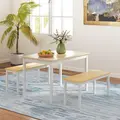 HOMCOM Dining Table and Bench Set, Farmhouse Kitchen Table and Bench with Wooden Frame for Living Room, Dining Room, Natural and White - 2