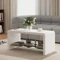 HOMCOM Curved Two-Tier Coffee Table - High Gloss White - 2